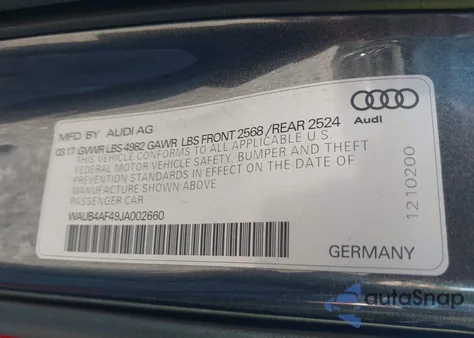 2018 Audi S4 3.0T Premium Plus z USA, uszkodzony, nr VIN WAUB4AF49JA002660